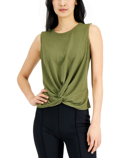 Alfani Womens Ribbed Twist Front Sleeveless Top